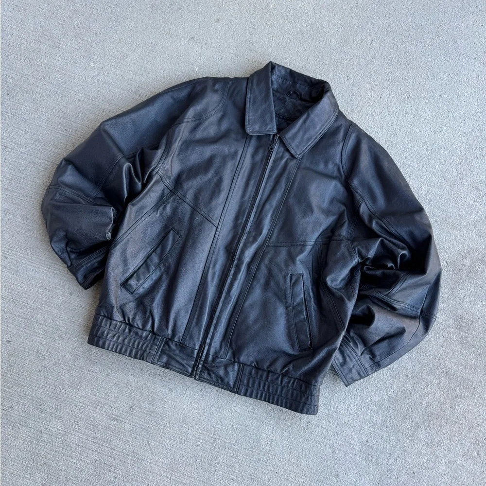VTG 90's St. Johns Bay Black Genuine Leather Bomber Aviator Flight Jacket Coat M - Picture 6 of 13